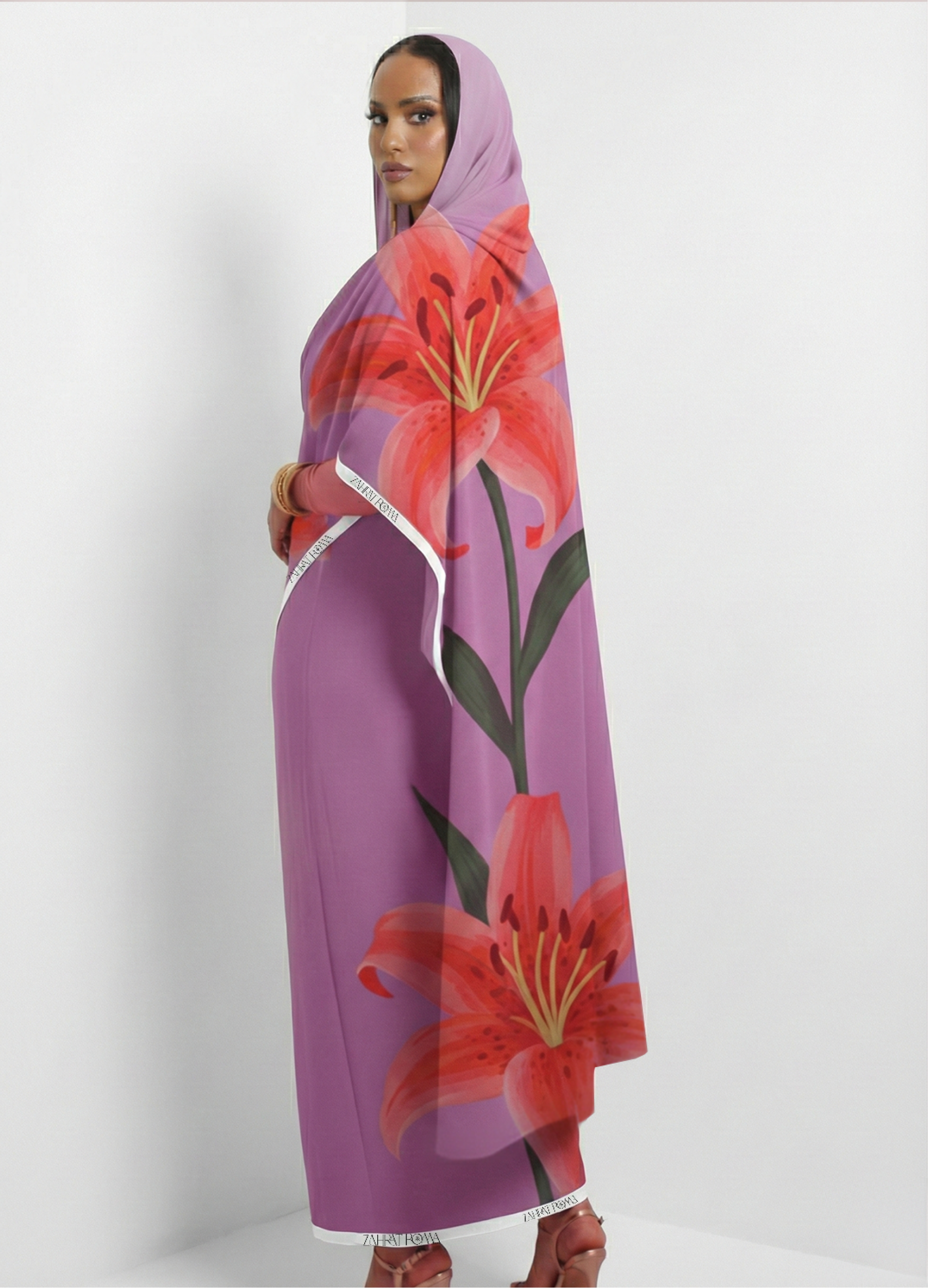 Lilac Purple And Red Floral Print