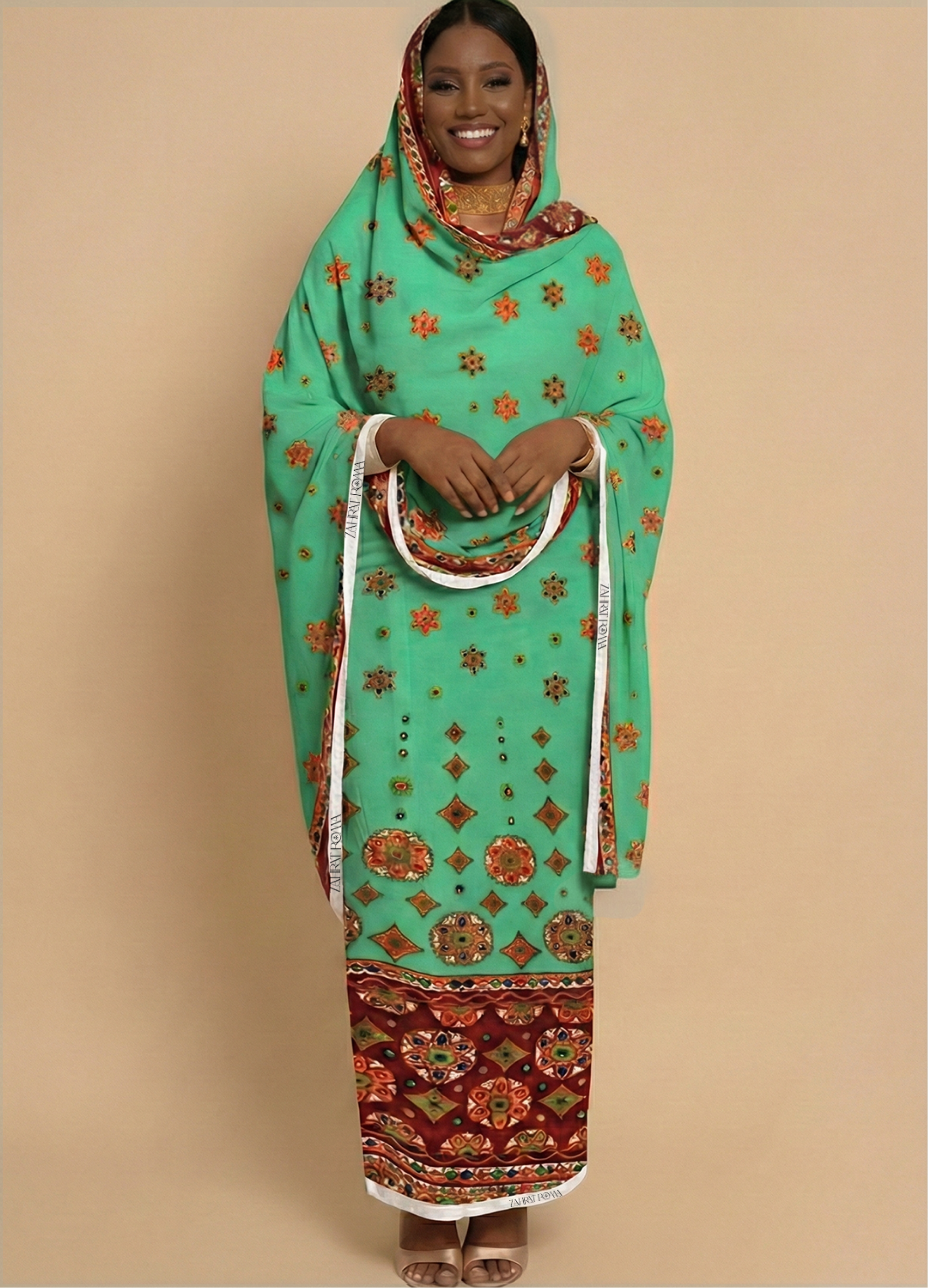 Aqua Green And Maroon Gamthee Print