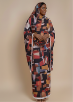 Coral Red & Black Abstract Print