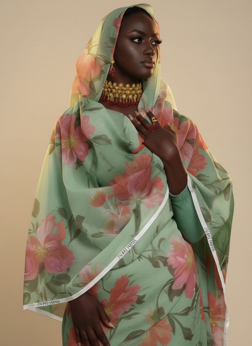 Mint Green And Red Floral Print