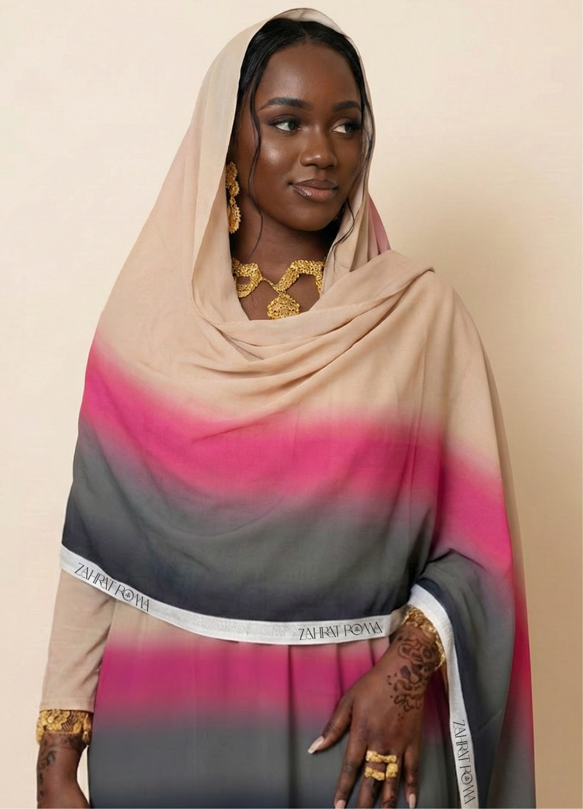 Grey And Beige Ombre Pattern Digital Print