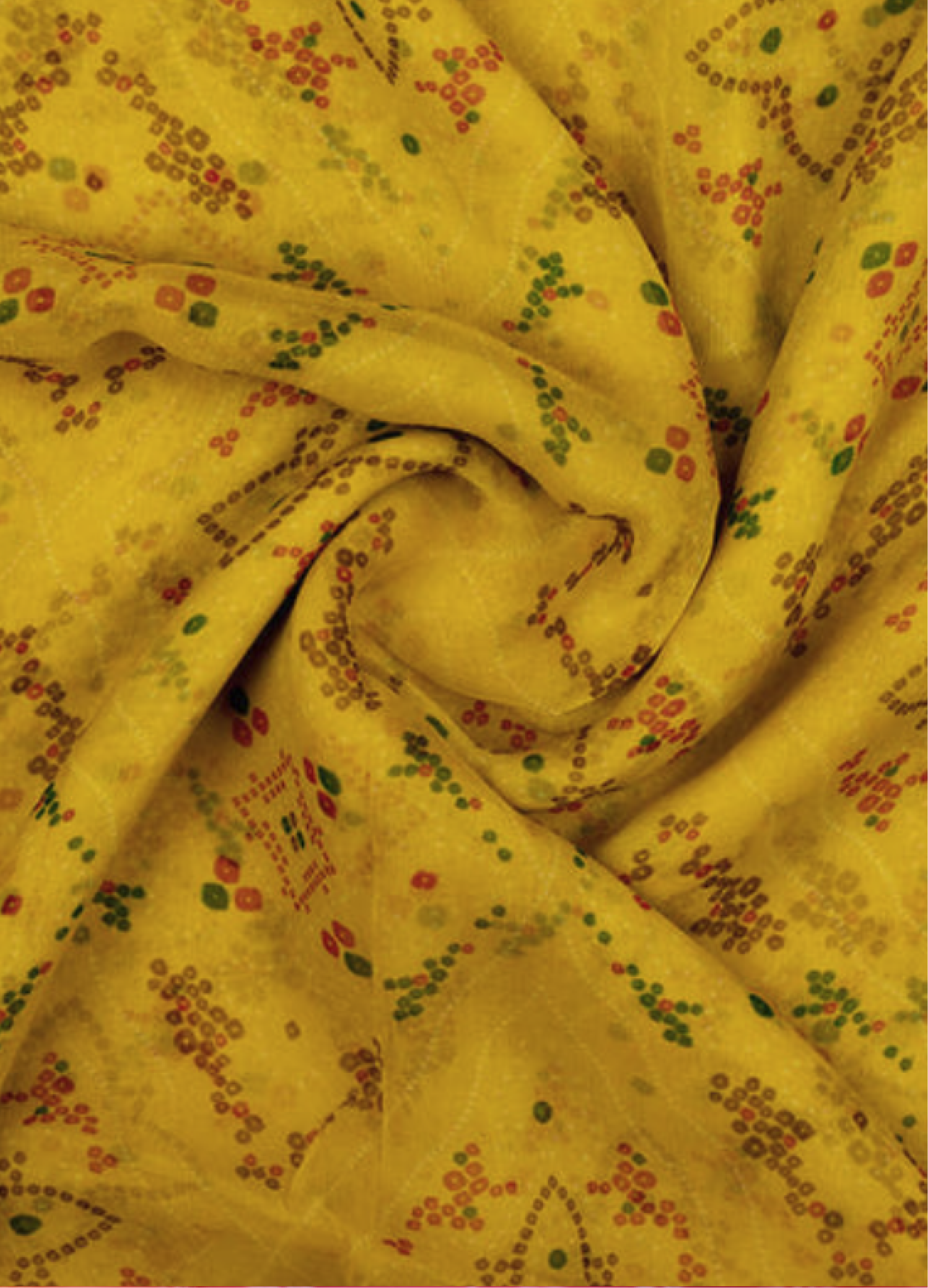 Yellow And Red Bandhanii Pattern Digital Print