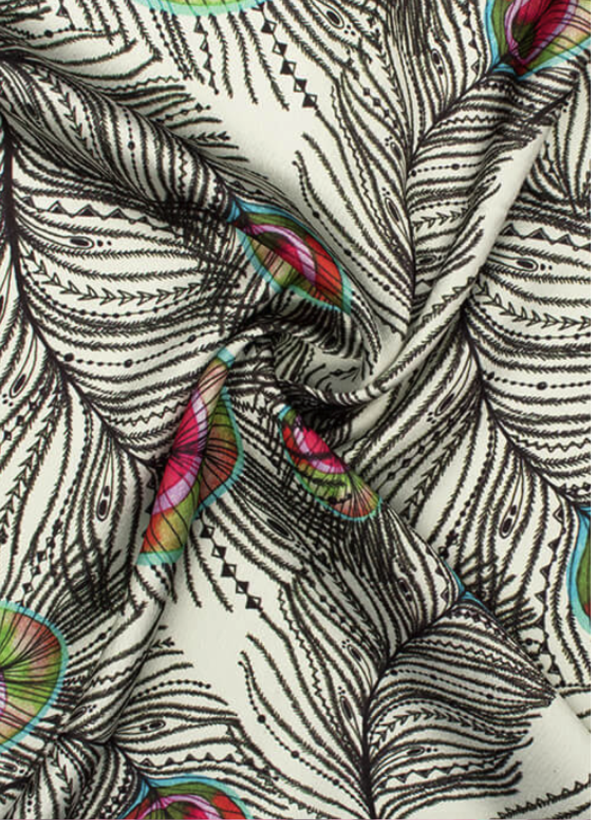 Black And Cerise Pink Peacock Print