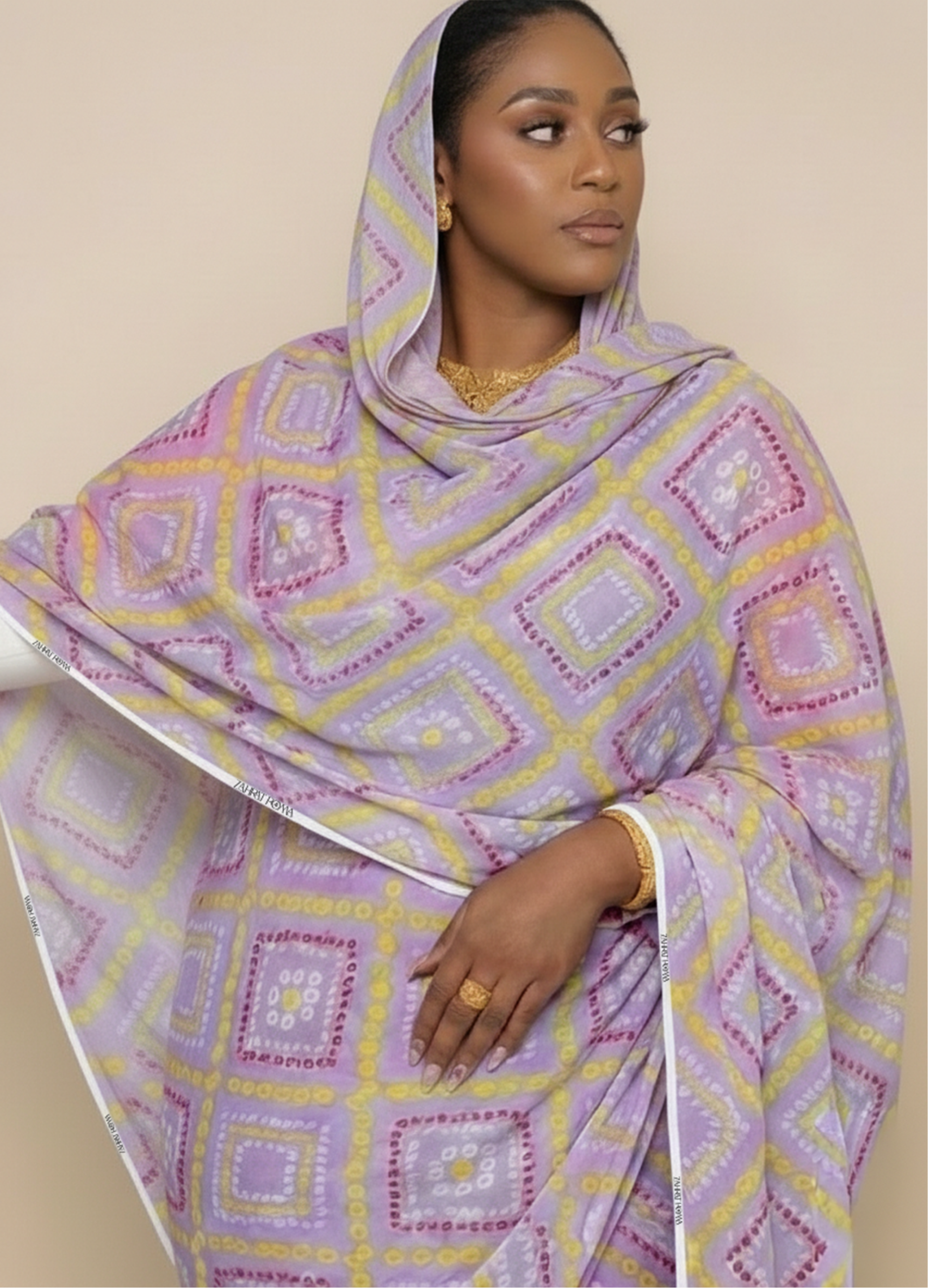 Heather Purple & Lemon Yellow Bandhani Print