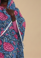 Steel Blue And Pink Floral Print