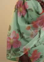 طبعة زهور باللونين الأخضر النعناعي والأحمر