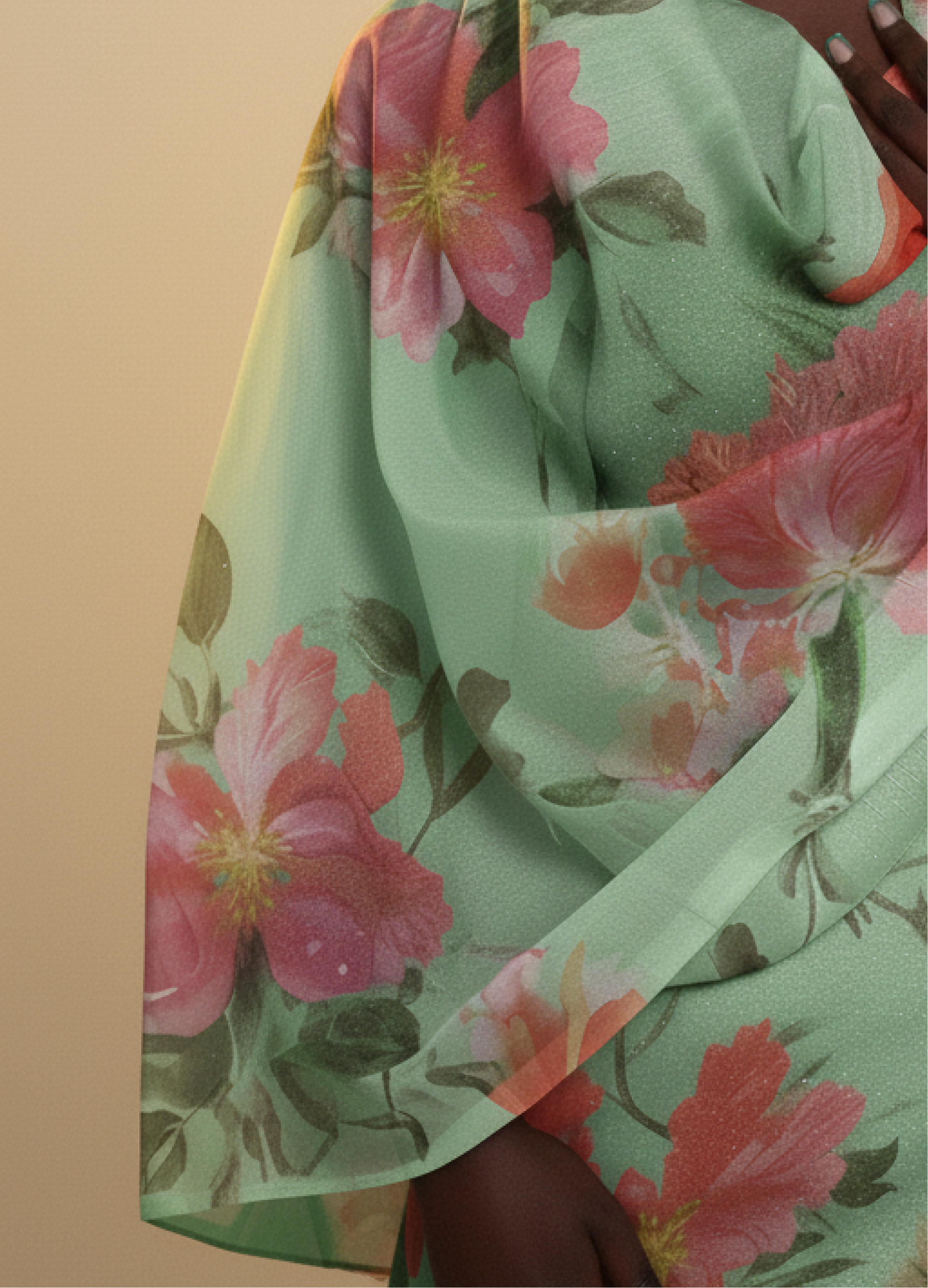 Mint Green And Red Floral Print