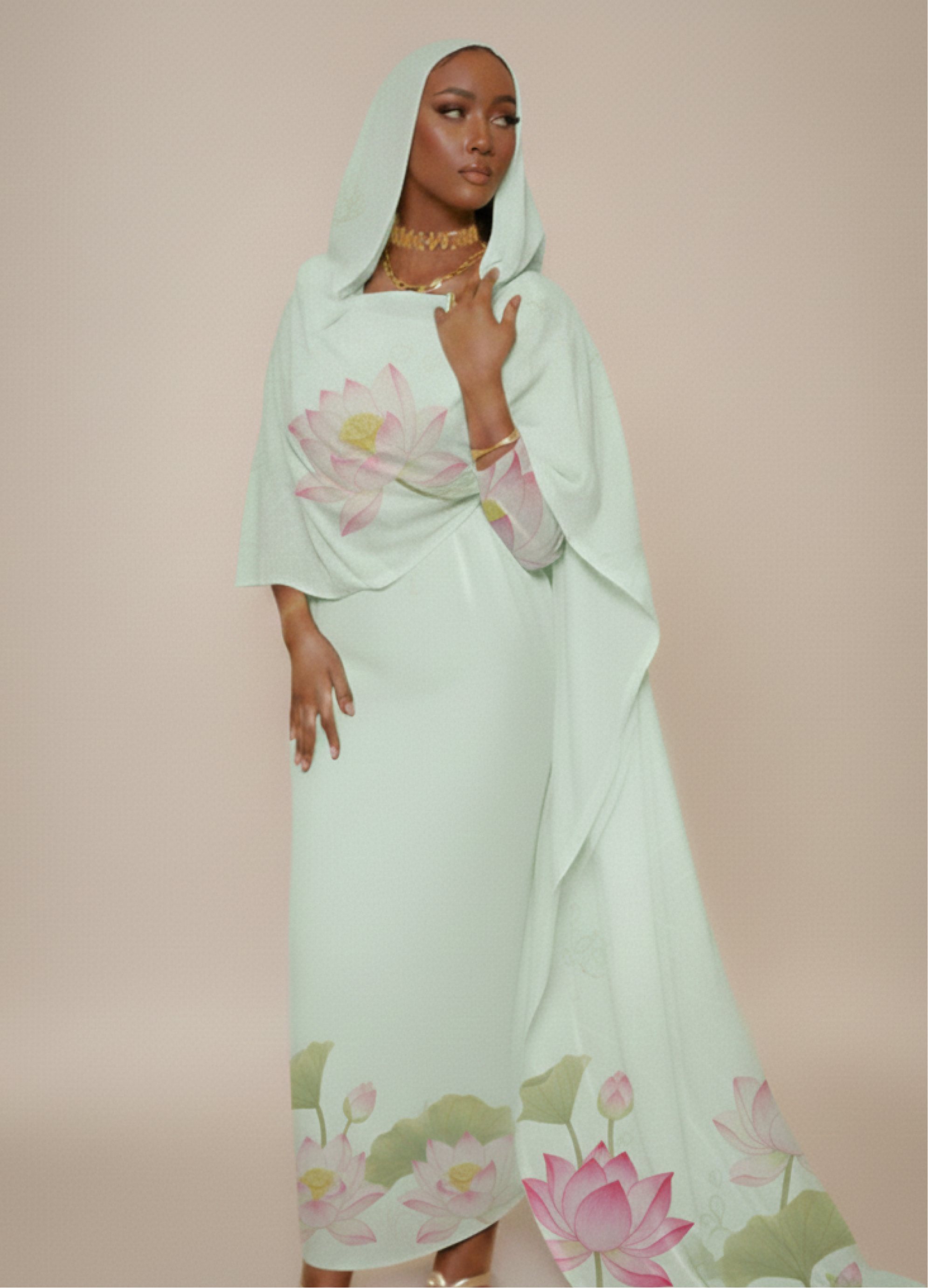 Wearable Art Mint Green Lotus Print