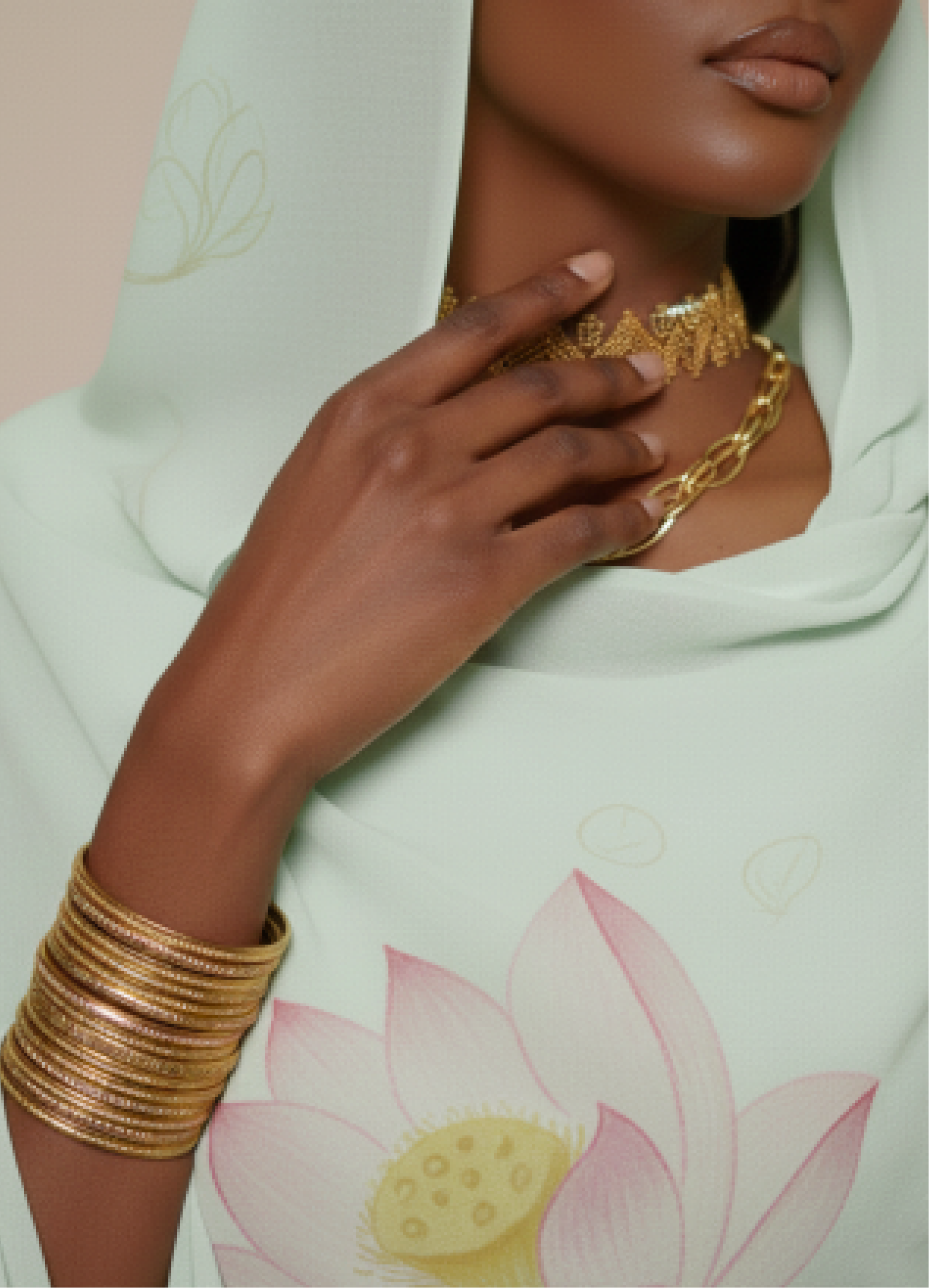 Wearable Art Mint Green Lotus Print