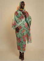 طبعة زهور باللونين الأخضر النعناعي والأحمر