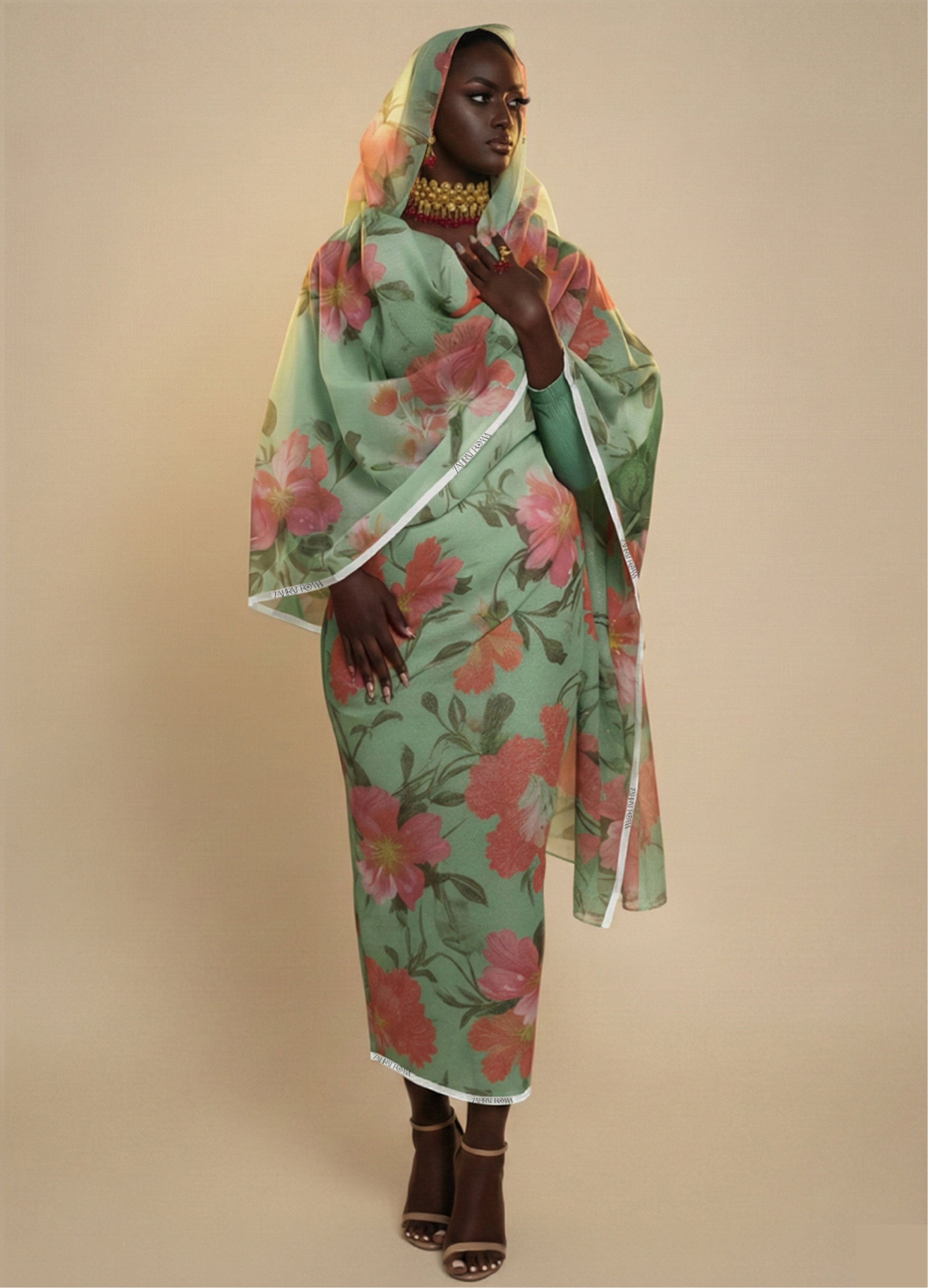 Mint Green And Red Floral Print