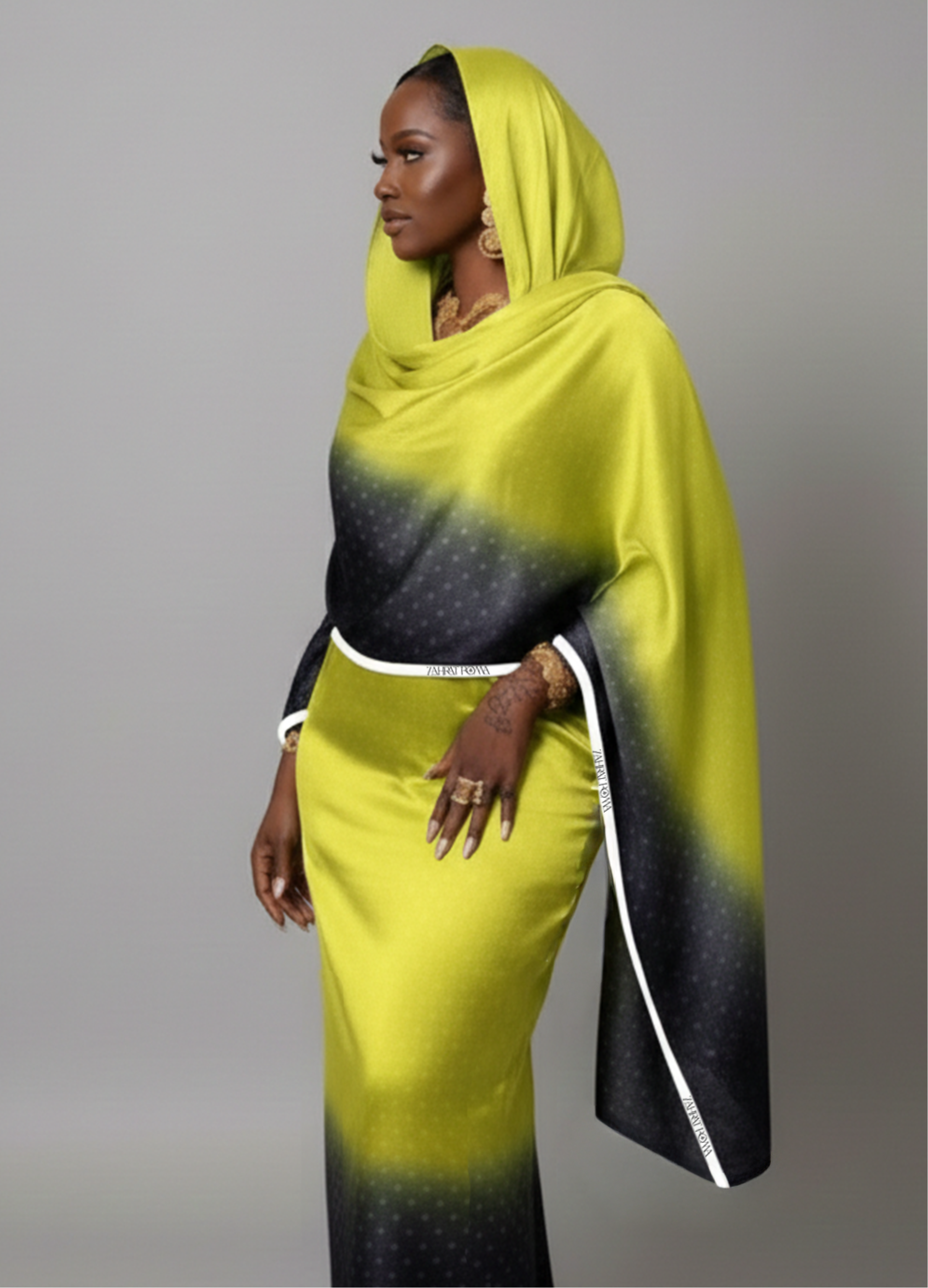 Yellow & Black Ombre Bandhani Duo Print