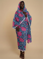 Steel Blue And Pink Floral Print